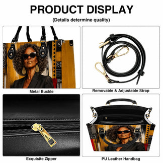 Close up product display showing the quality metal buckle, adjustable strap, exquisite zipper and spacious interior.