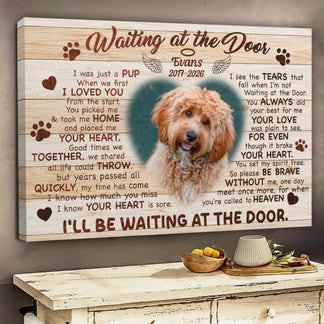 Heartfelt personalized dog memorial canvas featuring a custom photo, name, and dates to honor a beloved furry friend.