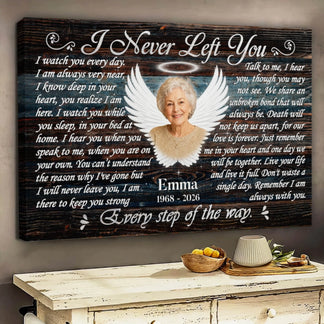 Personalized memorial canvas wall art honoring Emma with angel wings and poem for a meaningful sympathy gift.