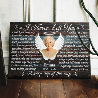 Personalized memorial wall art canvas with angel wings and poem for a special sympathy memorial gift.