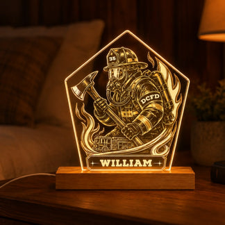 Firefighter personalized LED night light with custom name, number and department
