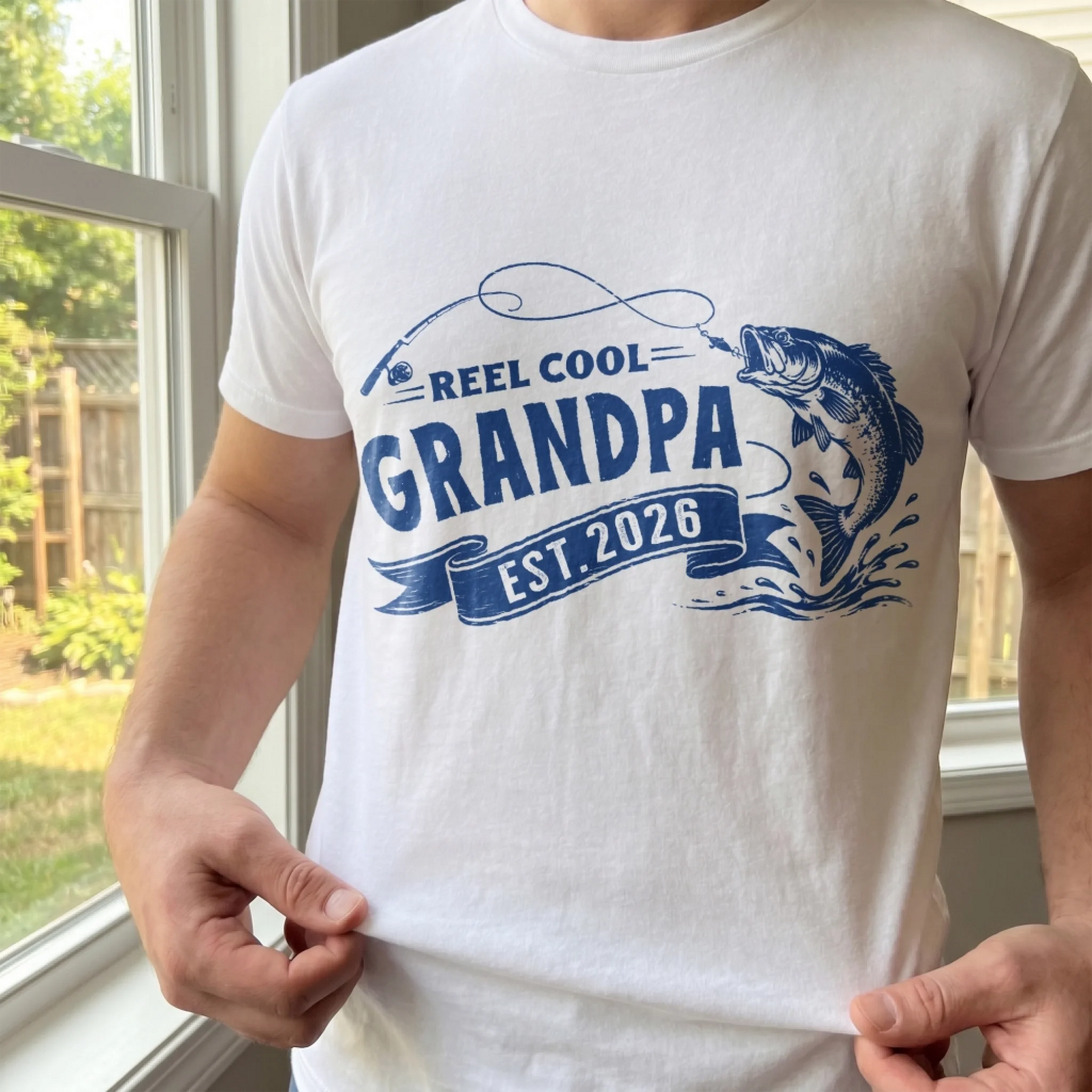 Back view of custom fishing t-shirt – personalized Reel Cool Dad design