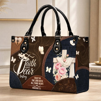 Decorative religious tote bag with a floral cross and Proverb scripture displayed on a table for Christian gift ideas.