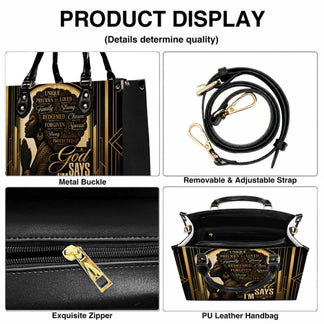 Detailed view of a black woman faith PU leather tote bag with metal buckle exquisite zipper and removable adjustable strap.
