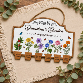 Grandma Garden Love Grows Here Sign Personalized with Family Names and Dates