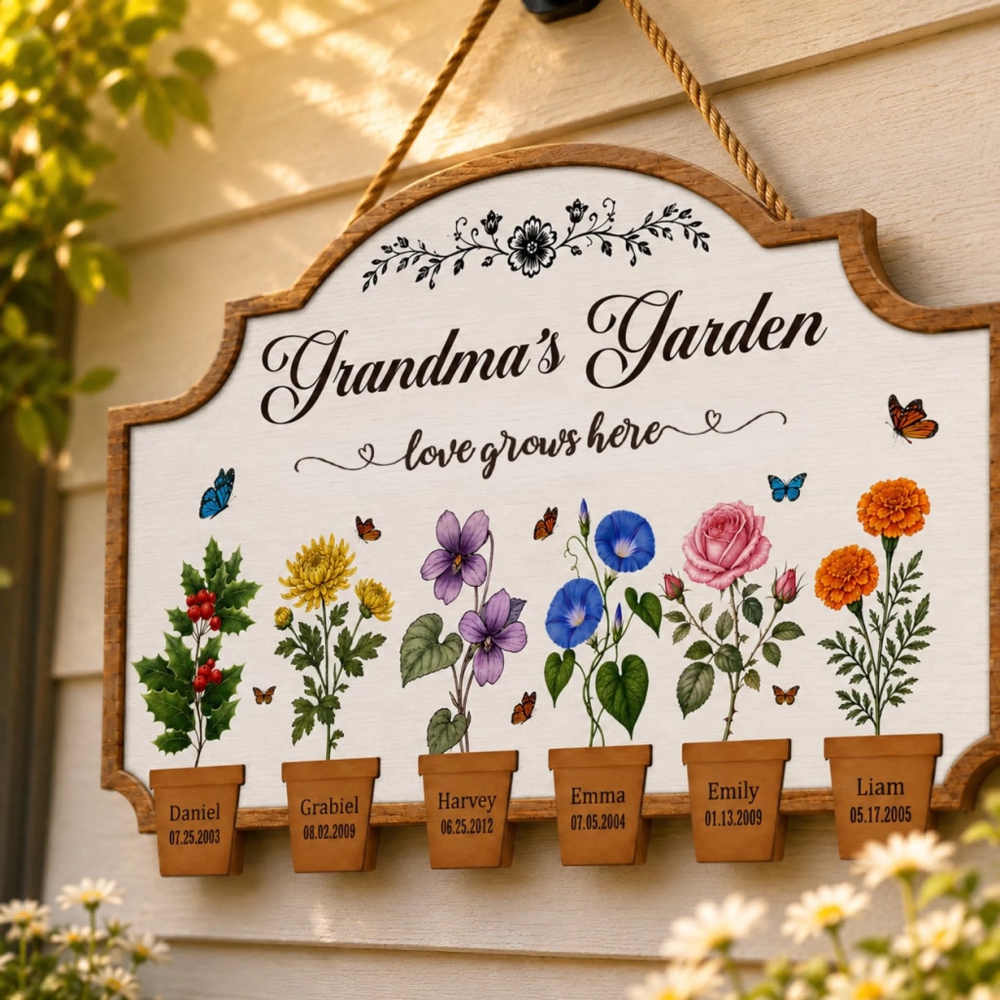 Custom Grandma Garden Sign with Grandchildren Names and Dates