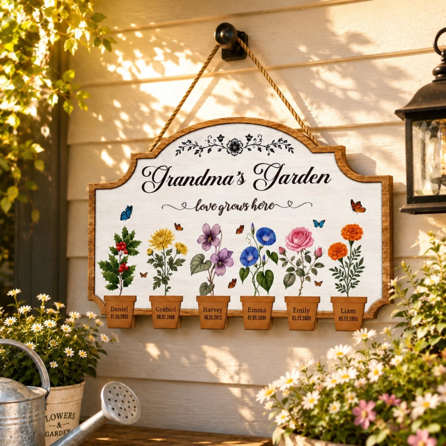 Grandma's Garden Wooden Sign with Floral and Butterfly Decor