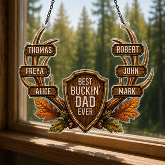Dad Personalized Suncatcher - Custom Kids Names - Hunting Father's Day Gift For Him - Best Buckin Dad Ever - Jollimate