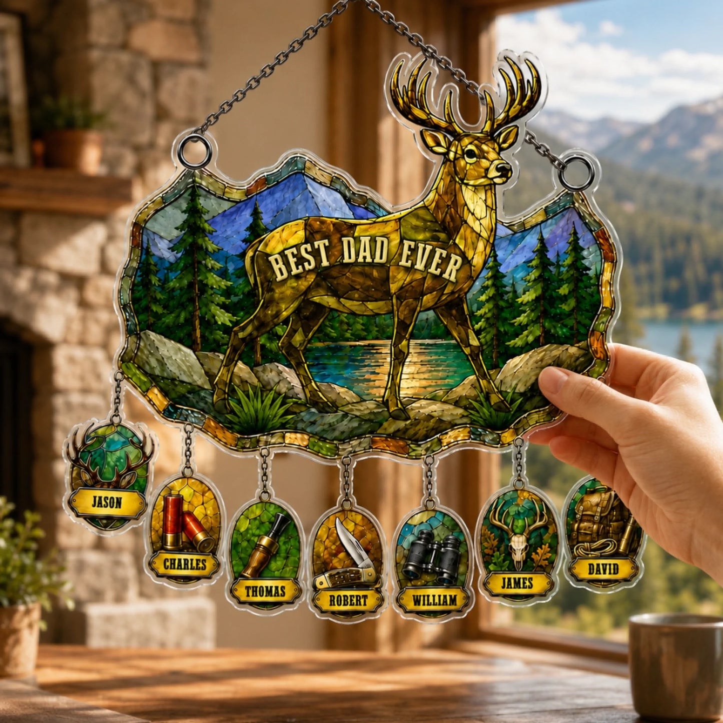 Hunting-themed personalized dad suncatcher – unique birthday gift for dad from kids