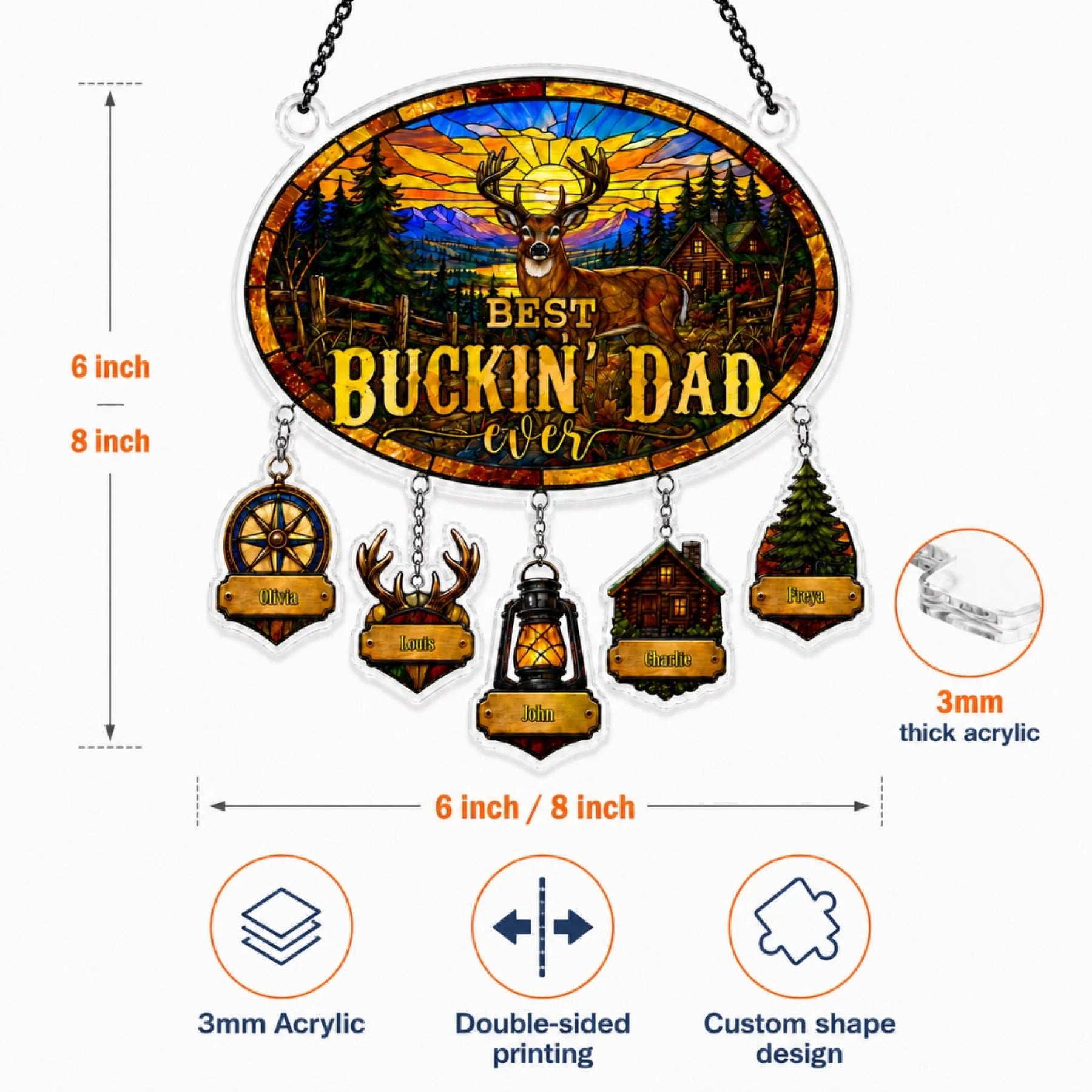 Dad Ever suncatcher displayed in sunlit window – Father's Day gift idea for hunters