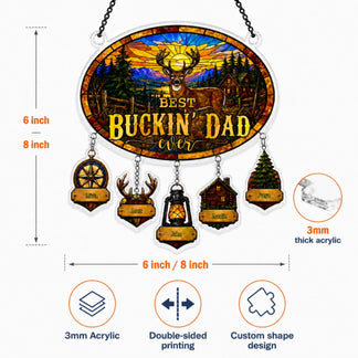 Dad Ever suncatcher displayed in sunlit window – Father's Day gift idea for hunters