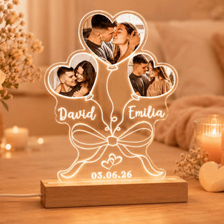 LED Night Light anniversary gift featuring 3 couple photos