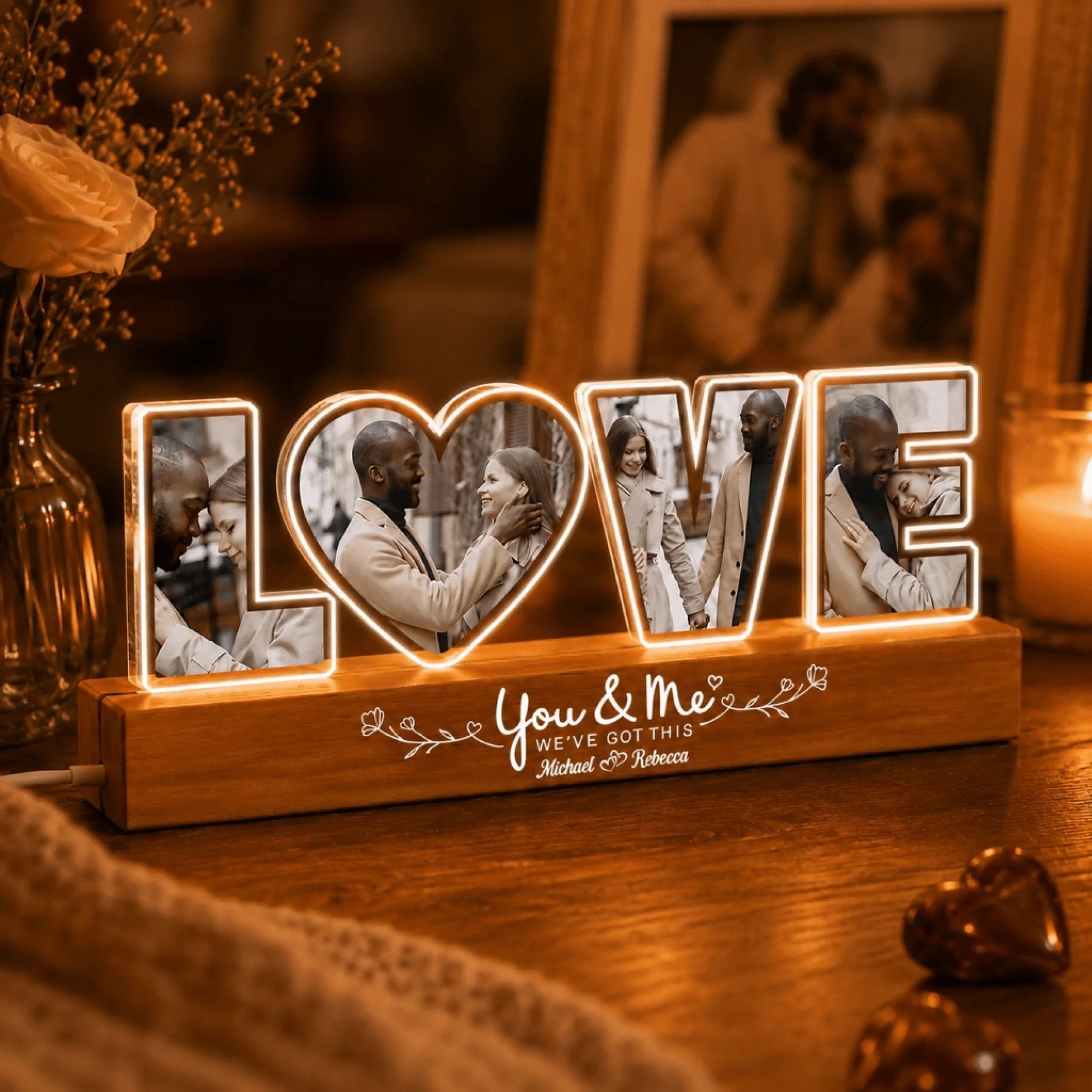 Personalized LED night light - thoughtful anniversary and Valentine's Day gift for couples