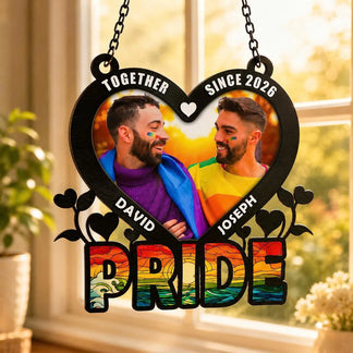 LGBT Couple Personalized Suncatcher with Custom Photo, Names & Year – Pride Month Gift
