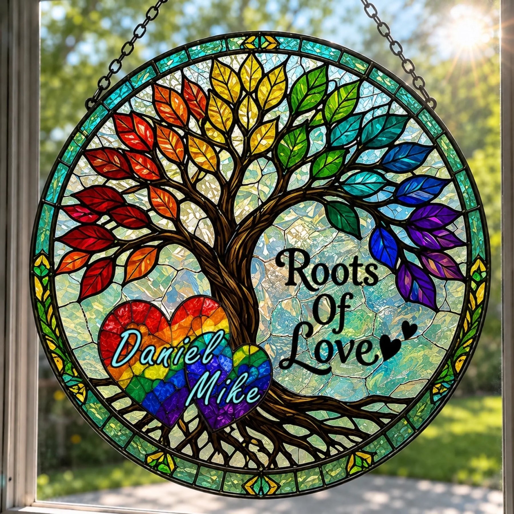 Pride Suncatcher Roots Of Love Tree Design Stained Glass Style – Personalized LGBT Gift