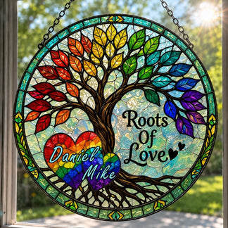 Pride Suncatcher Roots Of Love Tree Design Stained Glass Style – Personalized LGBT Gift