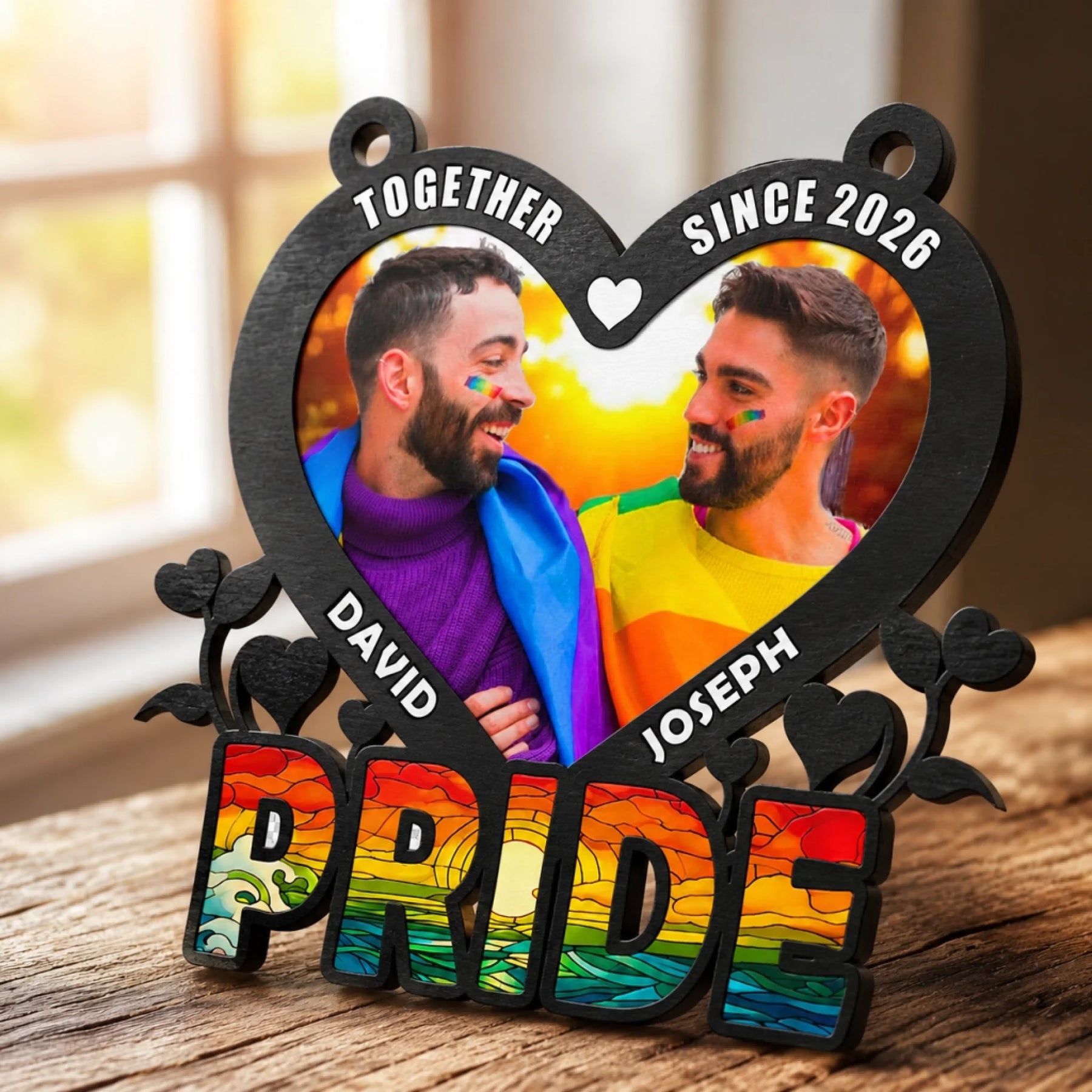 LGBT couple suncatcher ornament – personalized keepsake for Pride celebration