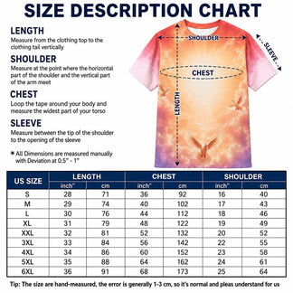Sizing chart for personalized memorial t shirts, providing length, bust, and shoulder measurements in inches and centimeters for accurate fit.
