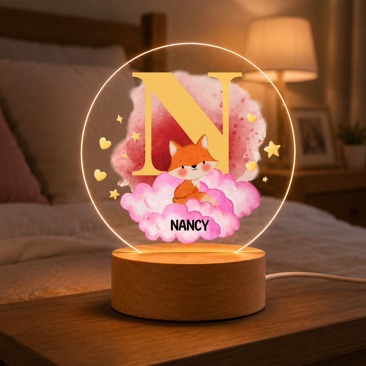 Baby Personalized Acrylic Night Light - Custom Initial & Name - Cute Animal Birthday Gift For Kids - Jollimate