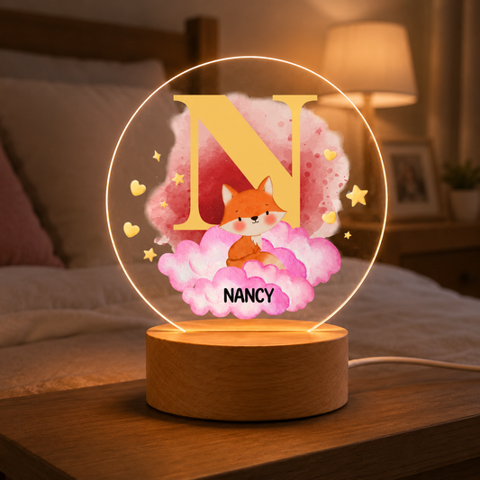 Baby Personalized Acrylic Night Light - Custom Initial & Name - Cute Animal Birthday Gift For Kids - Jollimate