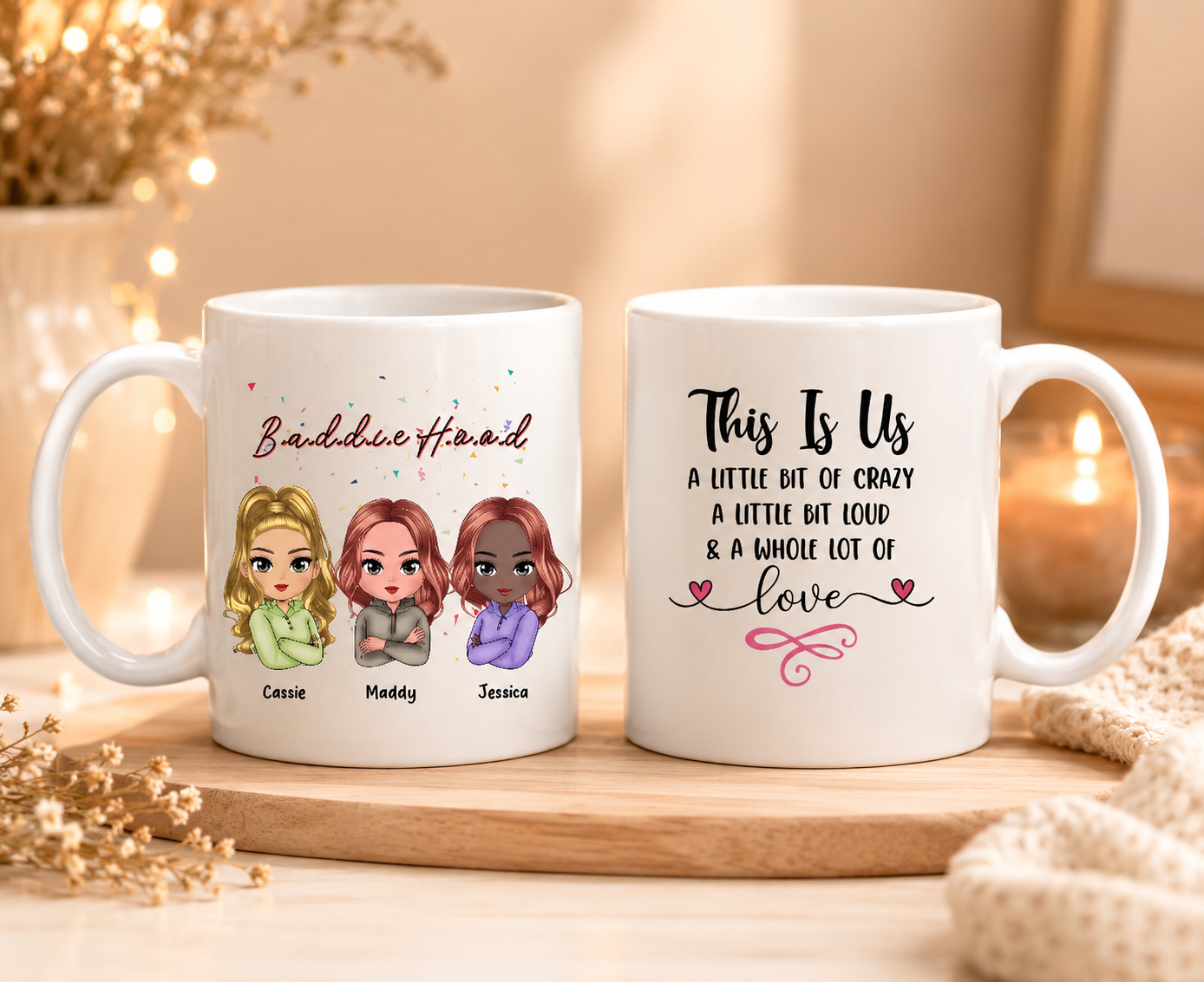 Friendship Personalized Mug - Custom Names & Avatars - 11oz & 15oz - Soul Sisters Birthday Gift - This Is Us Baddie Hood Mug - Jollimate