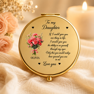 Daughter Personalized Compact Mirror - Custom Name & Flower - Graduation Gift, Gift For Her - Jollimate