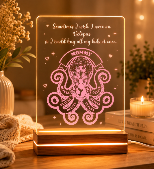 Mom Personalized Acrylic Night Light - Custom Kids Names - Octopus Hug Mother's Day Gift For Family - Jollimate