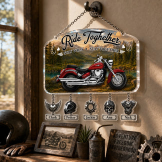Personalized motorcycle dad suncatcher with kids names – custom window decor gift for him