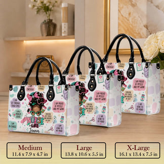 Three sizes of personalized nurse life tote bags in medium large and extra large for nursing student gifts