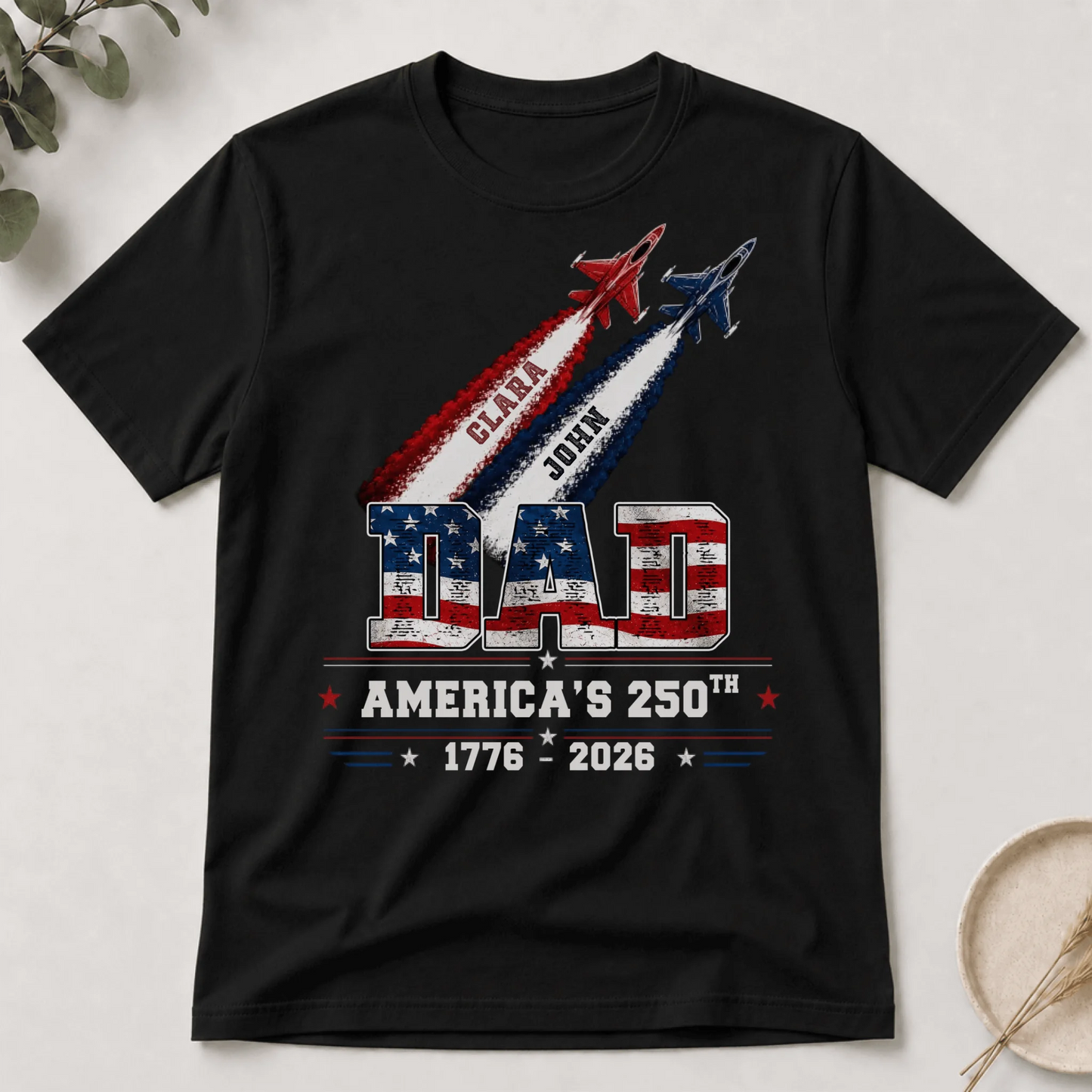 Patriotic dad t-shirt custom kid name - America 250 personalized Father's Day gift for him