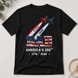 Patriotic dad t-shirt custom kid name - America 250 personalized Father's Day gift for him