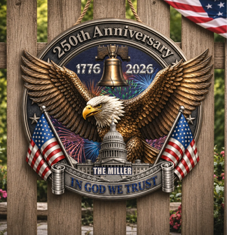 Patriotic family name wooden sign with American flag for 250th anniversary home decor