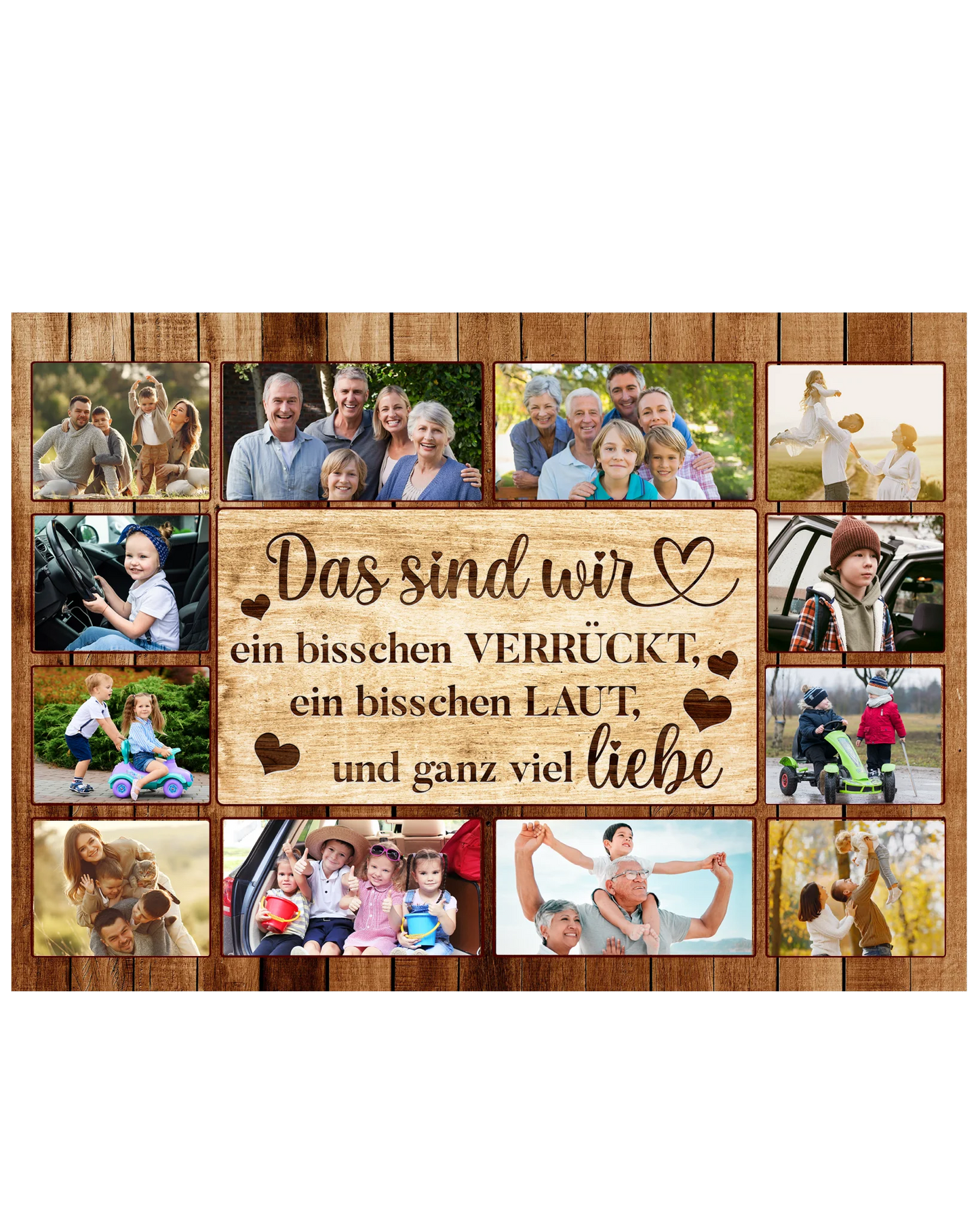 Personalisiertes Leinwandbild mit Fotocollage und dem Spruch Das sind wir ein bisschen verrückt eine tolle Geschenkidee für Familien