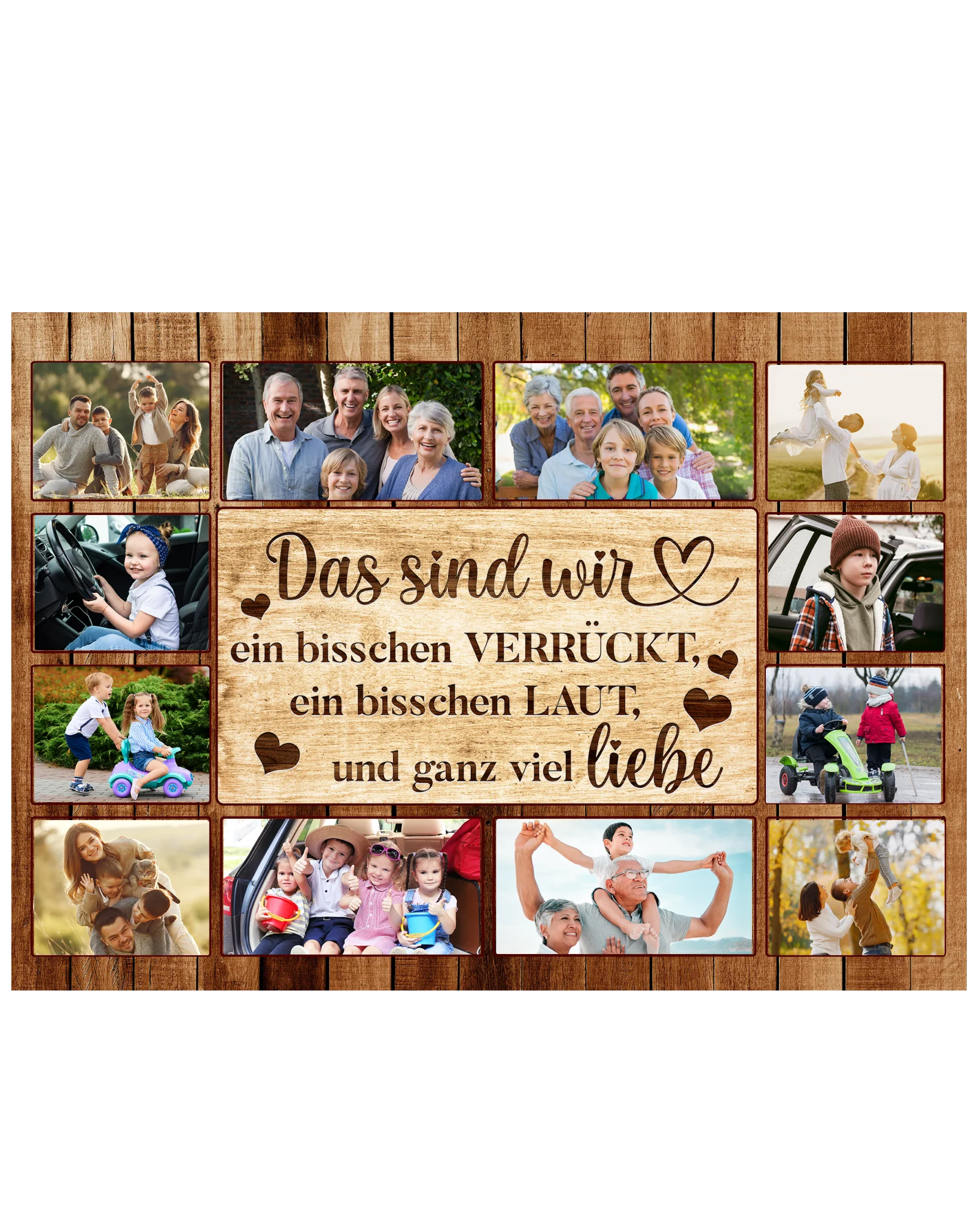 Personalisiertes Leinwandbild mit Fotocollage und dem Spruch Das sind wir ein bisschen verrückt eine tolle Geschenkidee für Familien