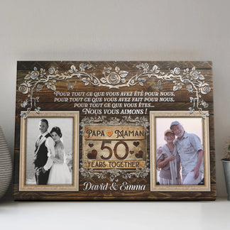 50th anniversary custom photo canvas featuring romantic text and two frames for a special golden wedding gift