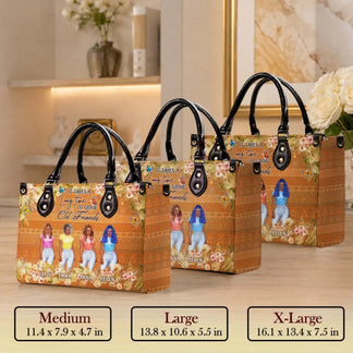 Custom best friend handbag collection in medium large and extra large sizes with personalization for four friends and floral butterfly design.