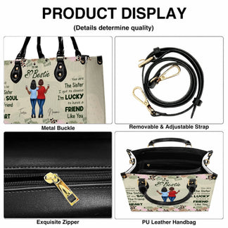 Custom best friend handbag featuring To My Bestie quote and personalized names in a floral and animal print design.