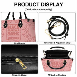 Custom PU leather handbag featuring Black Grandma Magic design and personalized name for a thoughtful birthday gift.