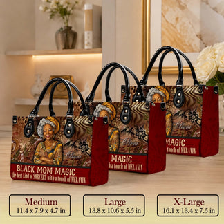 Personalized Black Mom Magic PU leather handbag for women featuring a custom name and sorcery theme design