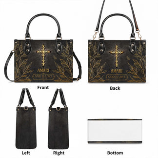 Customizable crossbody handbag featuring a gold cross and the scripture God Is Love 1 John 4 8 for religious gifting.
