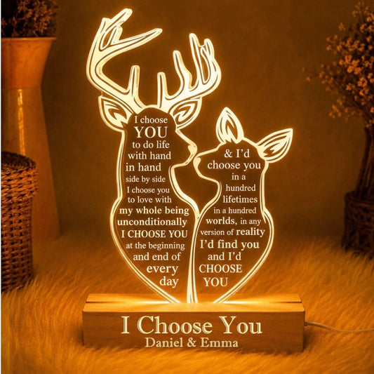 Customized couple deer LED night light engraved with romantic quotes, perfect anniversary or Valentine gift for partners.