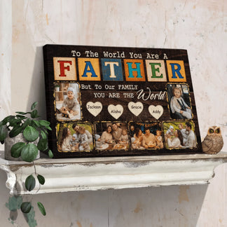 Dad Personalized Canvas Print - Custom Photos and Names - 5 Sizes - Father’s Day Wall Art Gift - Dad You Are The World - Jollimate