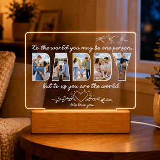 Custom acrylic night light with Daddy letter photo collage and quote for Father's Day or birthday gift for dad.
