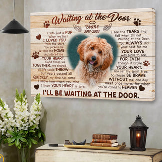 Custom memorial canvas for a lost dog featuring a heartfelt poem and custom photo, perfect for pet loss remembrance.