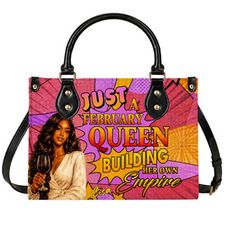 Personalized February Queen handbag featuring a custom name, stylish illustration, and vibrant comic book design.