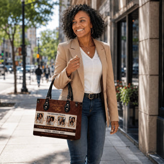 Personalized family photo handbag featuring Generation of Her design for mothers, perfect for family reunions or gifts.