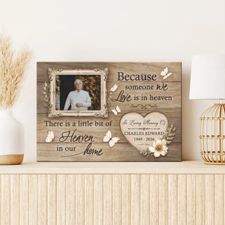 Custom photo memorial canvas with heartfelt quote butterflies and floral heart design for loss of loved one gift.