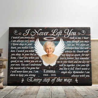 Custom memorial canvas print featuring angel wings photo and memorial text for a heartfelt sympathy gift idea.