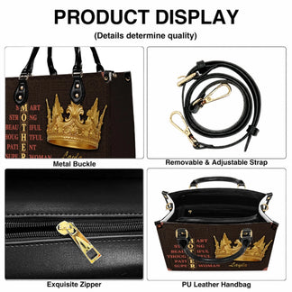 Close up details of a personalized Mother tote bag showing the zipper hardware, removable strap, and PU leather.