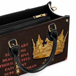 Custom Mother tote bag featuring a golden crown and the inspirational word Mother spelled out vertically for mom.